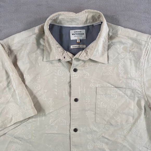 Quiksilver Other - Quiksilver Waterman Shirt Men‎ Large Bege Jacquard Tribal Hawaiian Modal Blend